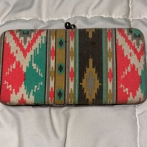 Aztec Pattern Wallet Clutch in Coral & Teal